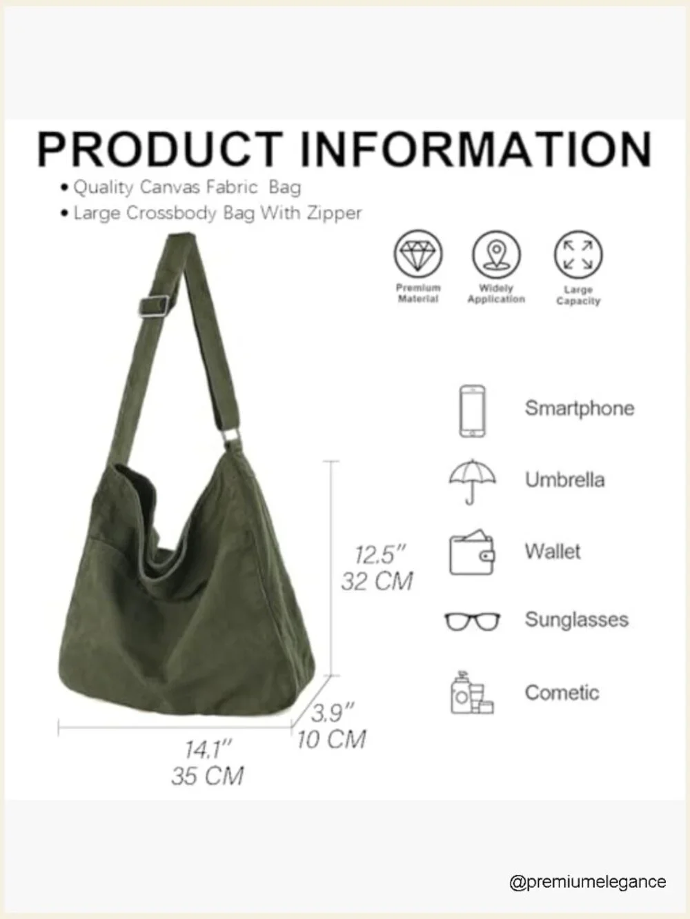 Large Canvas Crossbody Hobo Bag with Pockets for Women